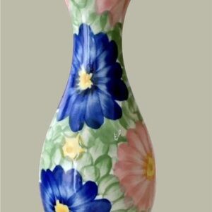 Hand Painted Porcelain Vase Floral Motif  7.5” Tall Made China Collectible